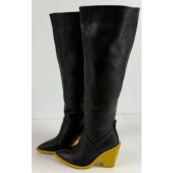 Paloma Barcelo Black Knee High Pointed Toe Block Heel Boots, size 6 US/ 36 EU - Picture 10 of 15